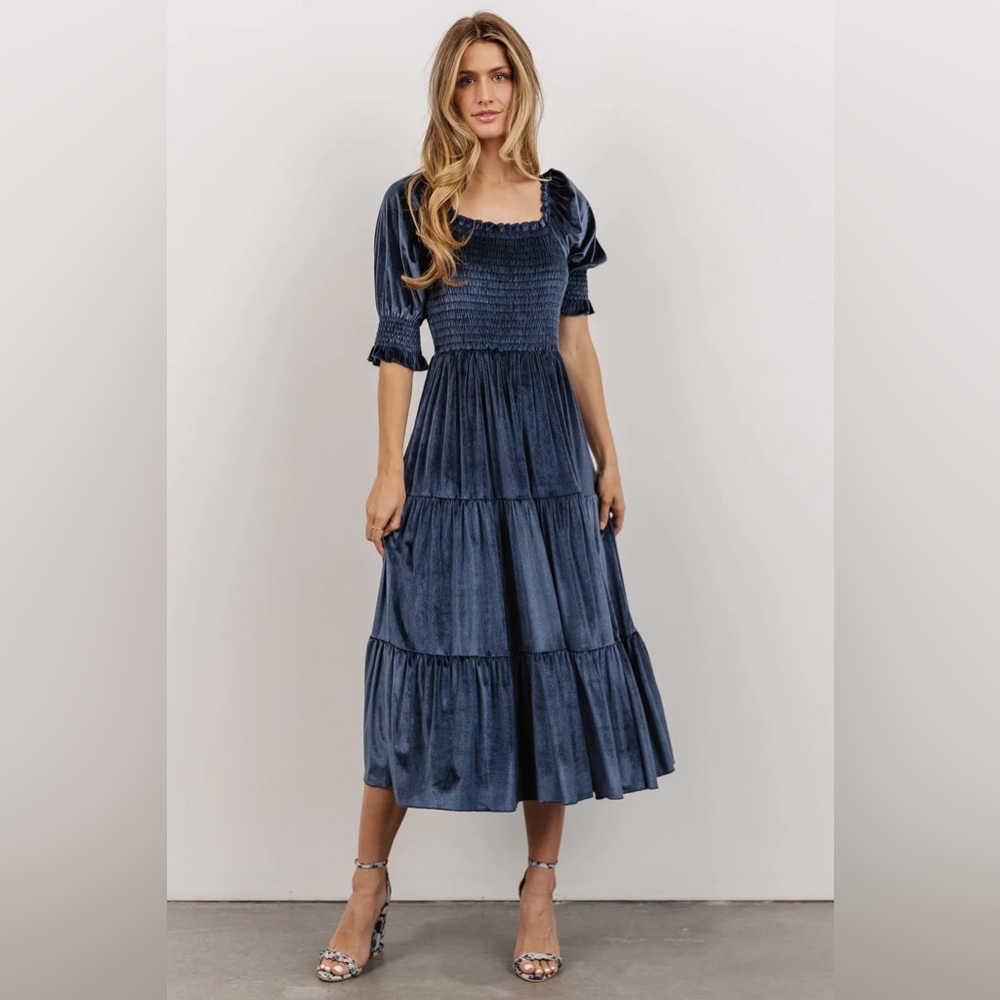 Vivaldi Smocked Velvet Midi Dress